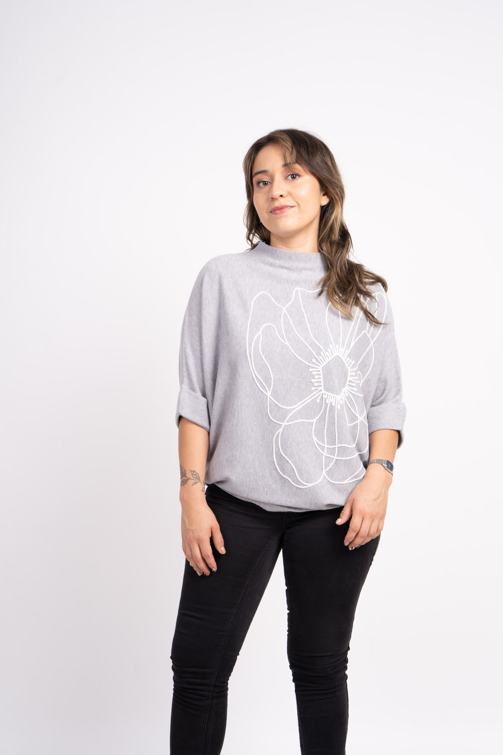 Sweater Flor - Gris