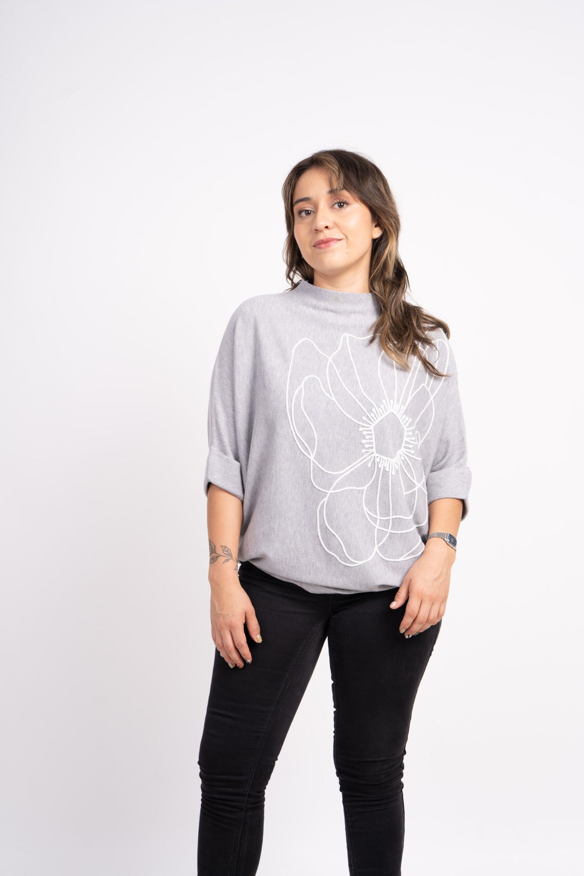Sweater Flor - Gris