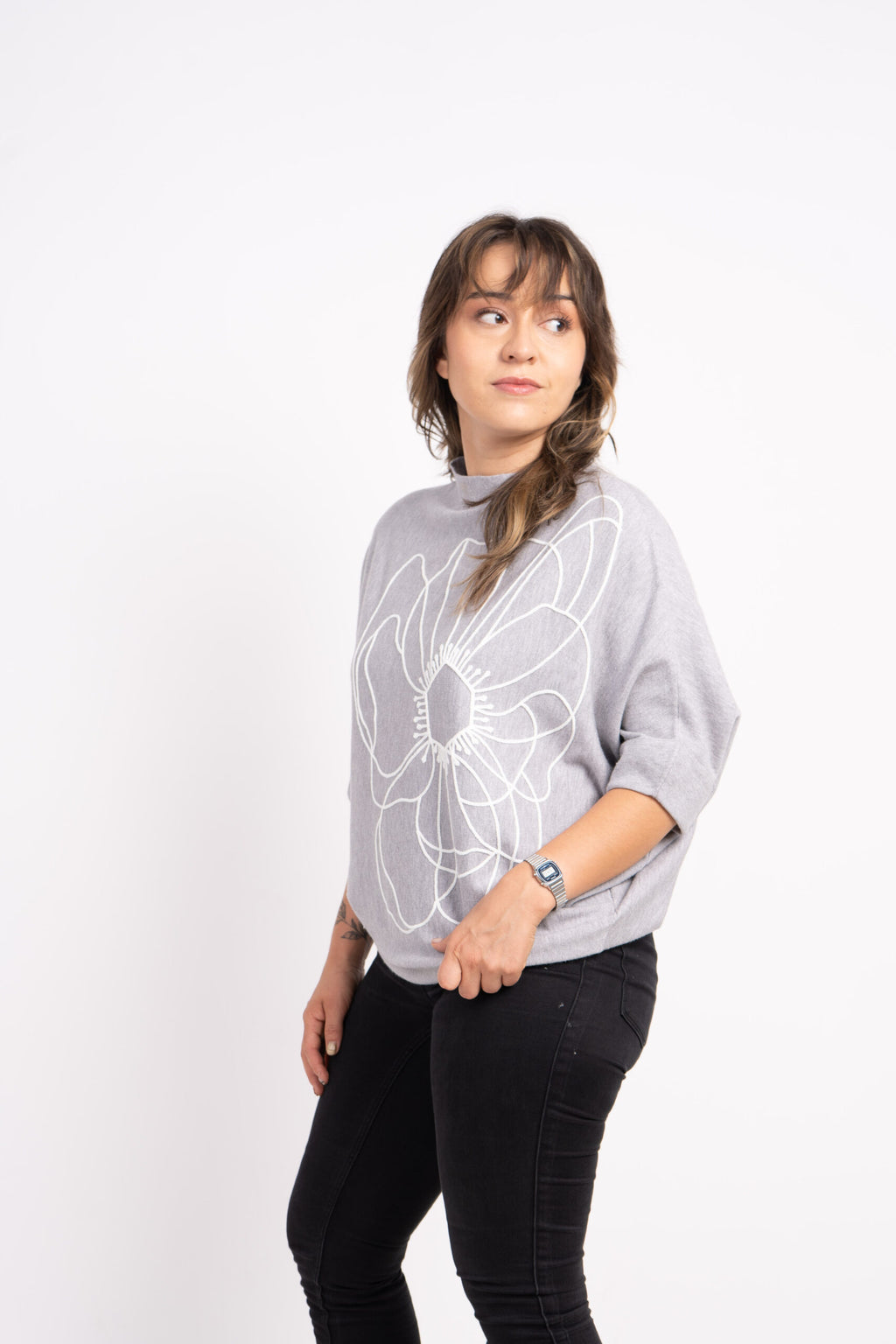 Sweater Flor - Gris