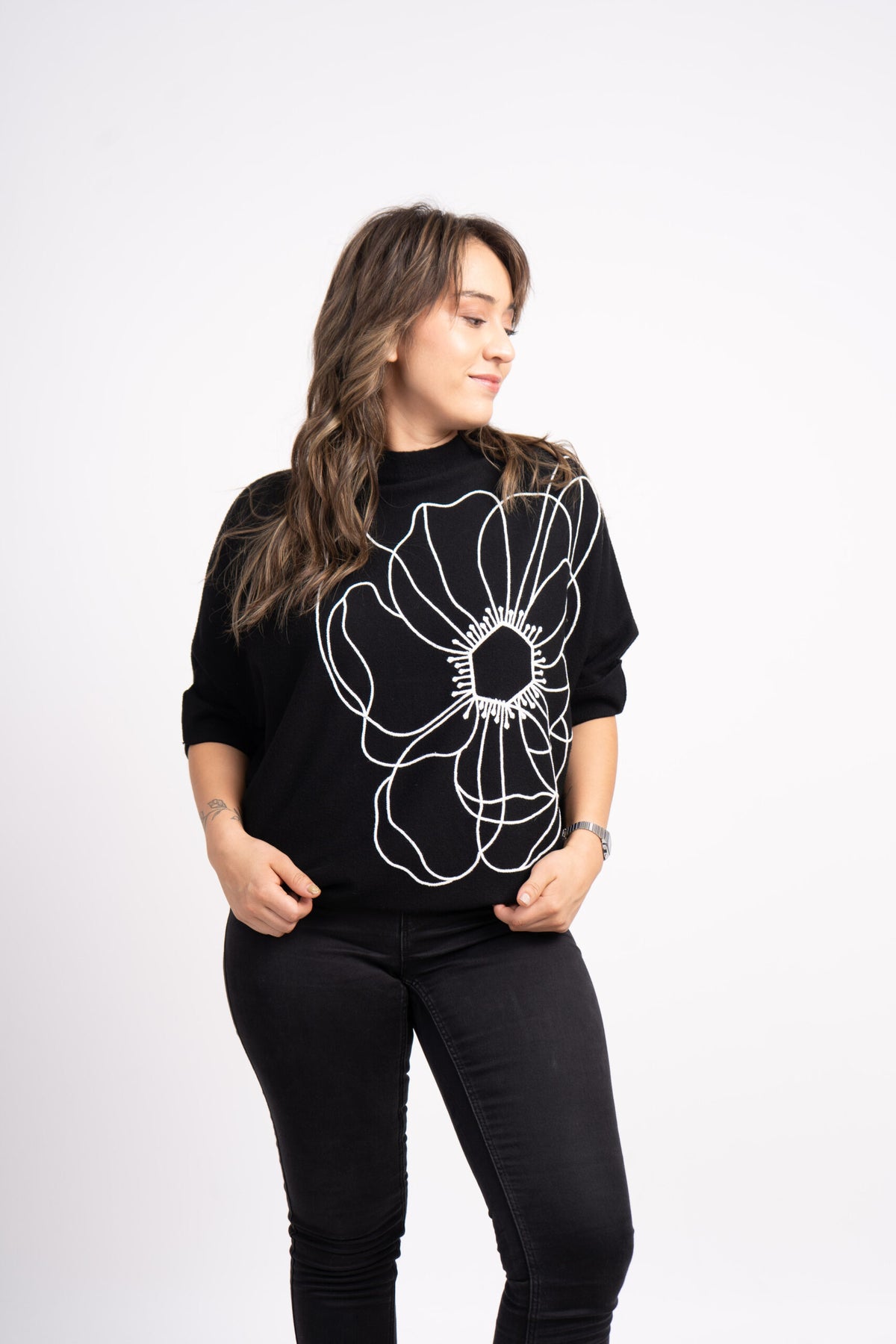 Sweater Flor - Negro