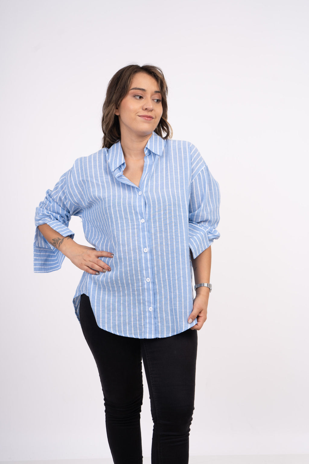 Blusa Rayada - Celeste