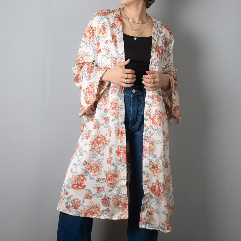 Kimono flores - Crudo y coral