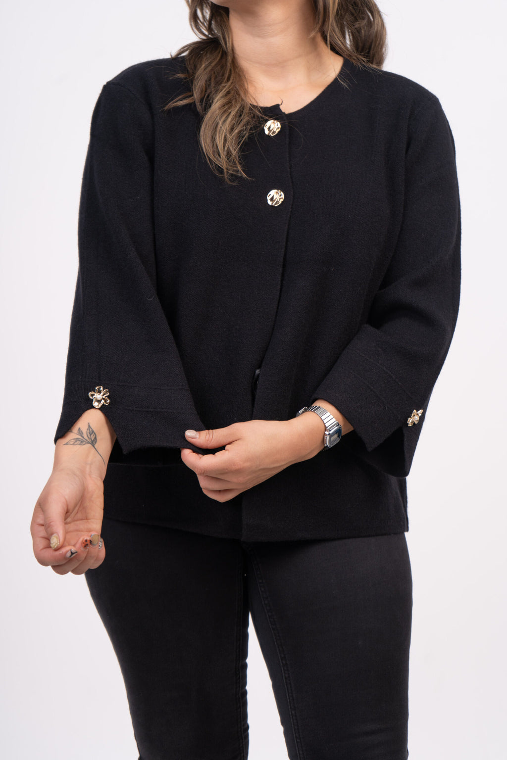 Sweater abierto - Boton dorado - Negro
