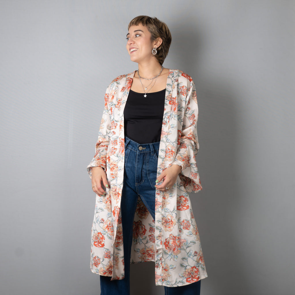Kimono flores - Crudo y coral
