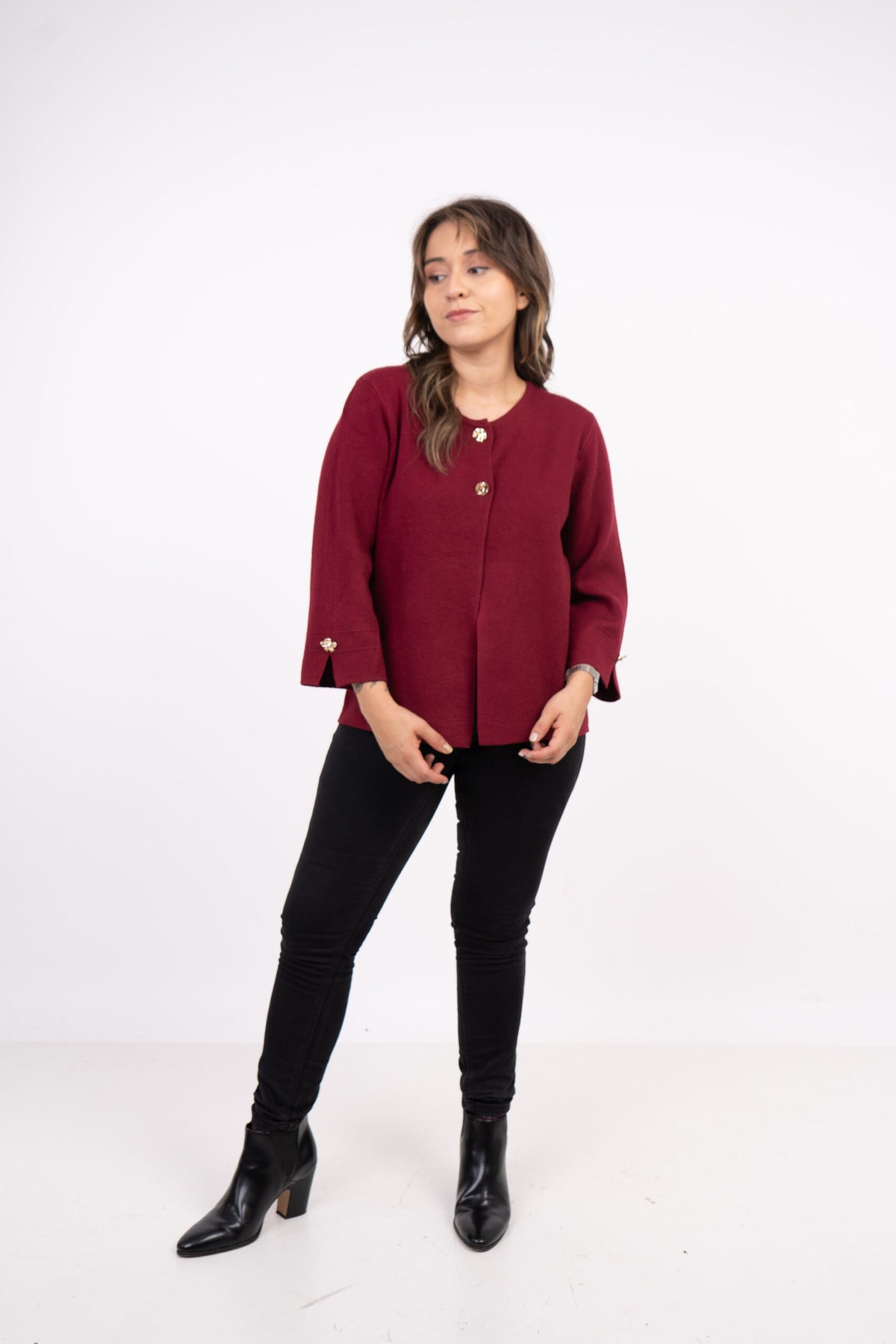 Sweater abierto - Boton dorado - Burdeo