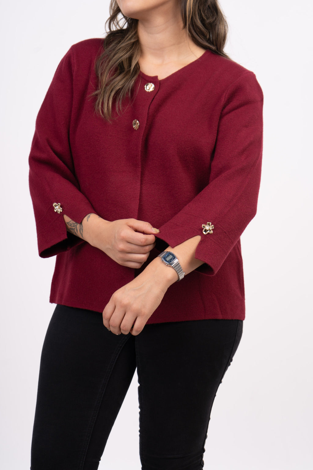 Sweater abierto - Boton dorado - Burdeo