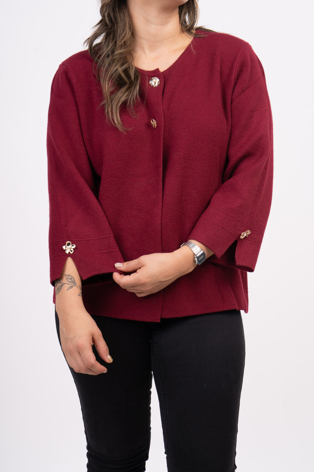 Sweater abierto - Boton dorado - Burdeo