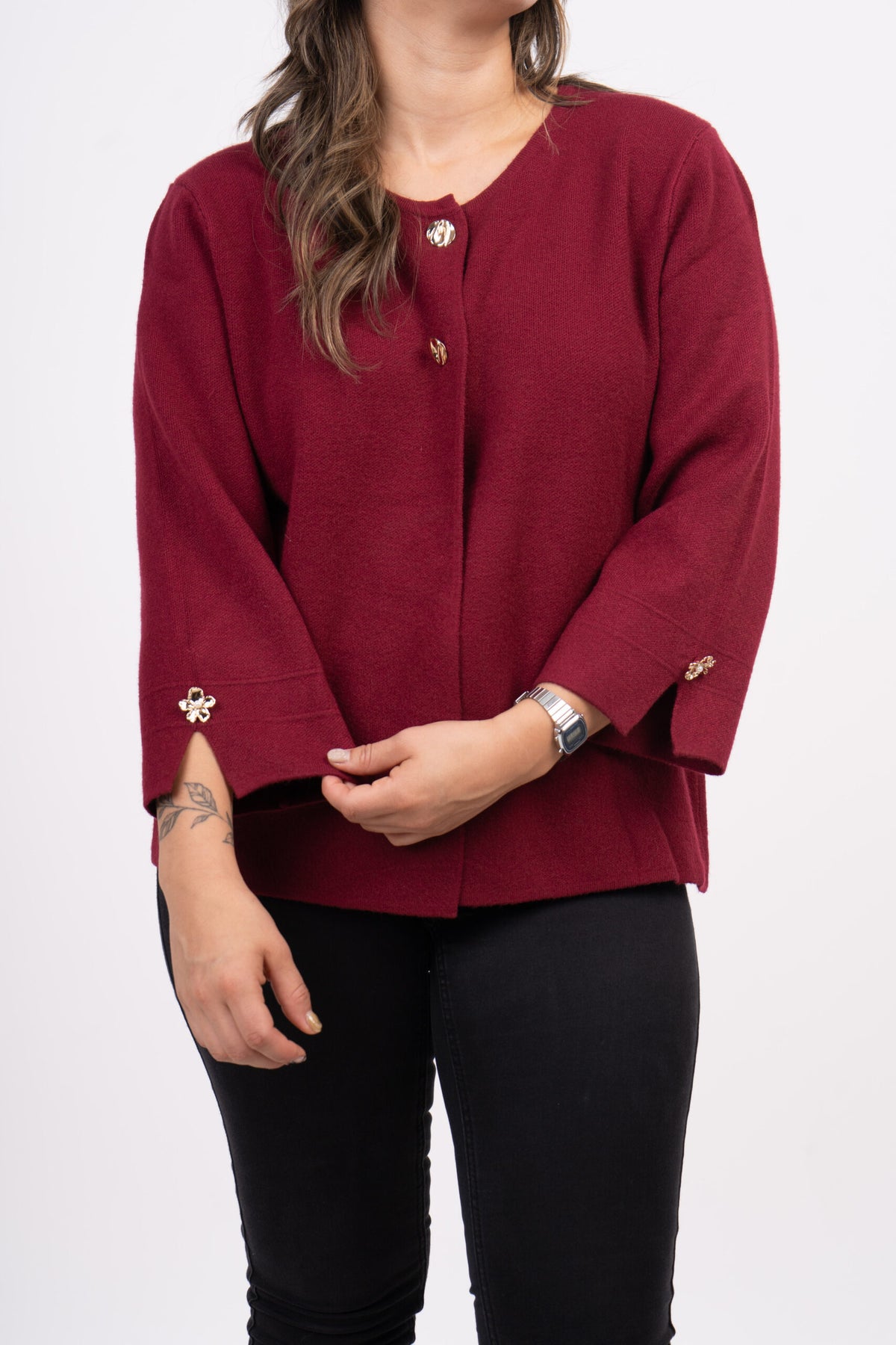 Sweater abierto - Boton dorado - Burdeo