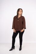 Sweater abierto - Boton dorado - Cafe