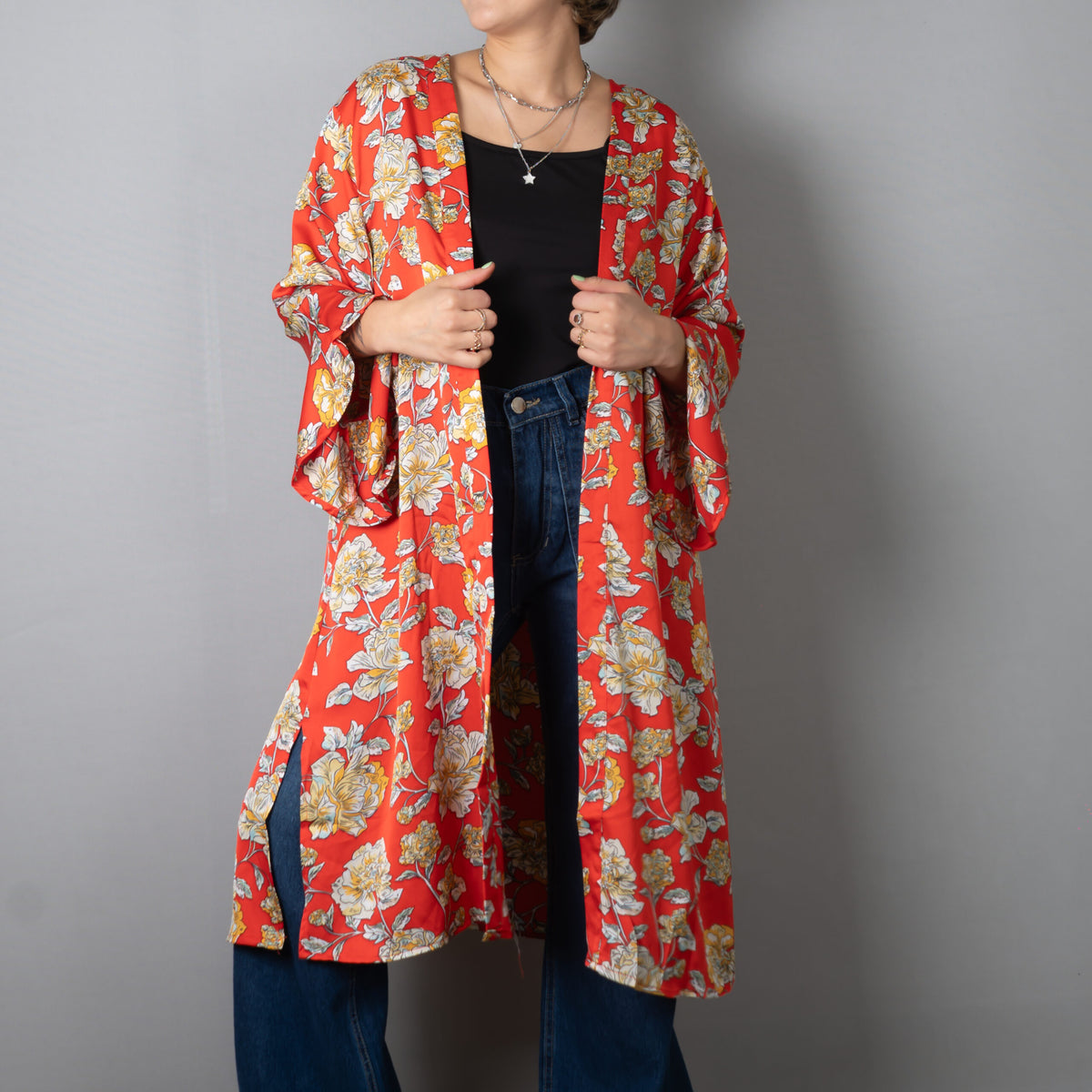 Kimono flores - Naranja