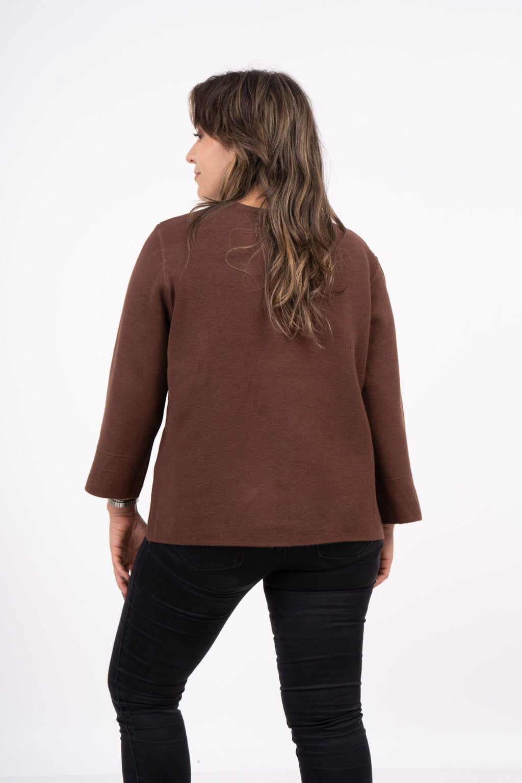 Sweater abierto - Boton dorado - Cafe