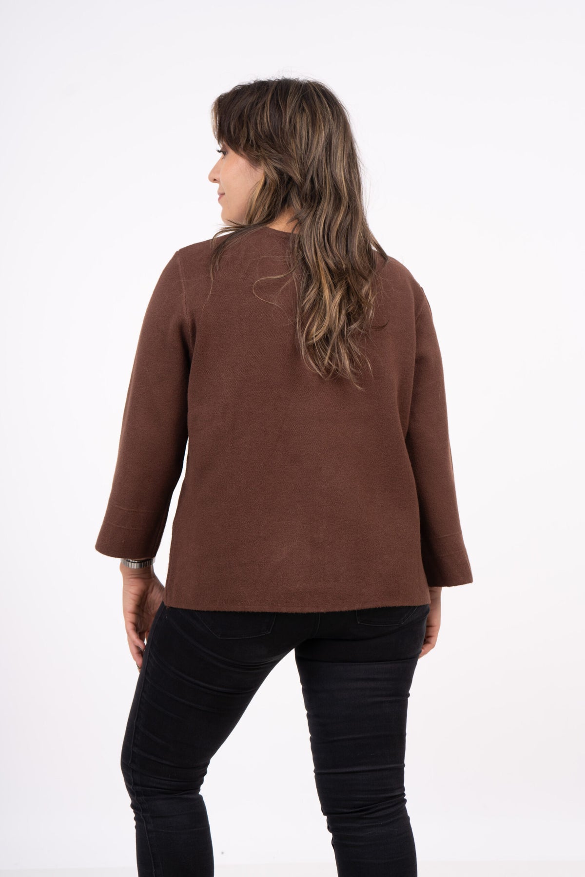Sweater abierto - Boton dorado - Cafe