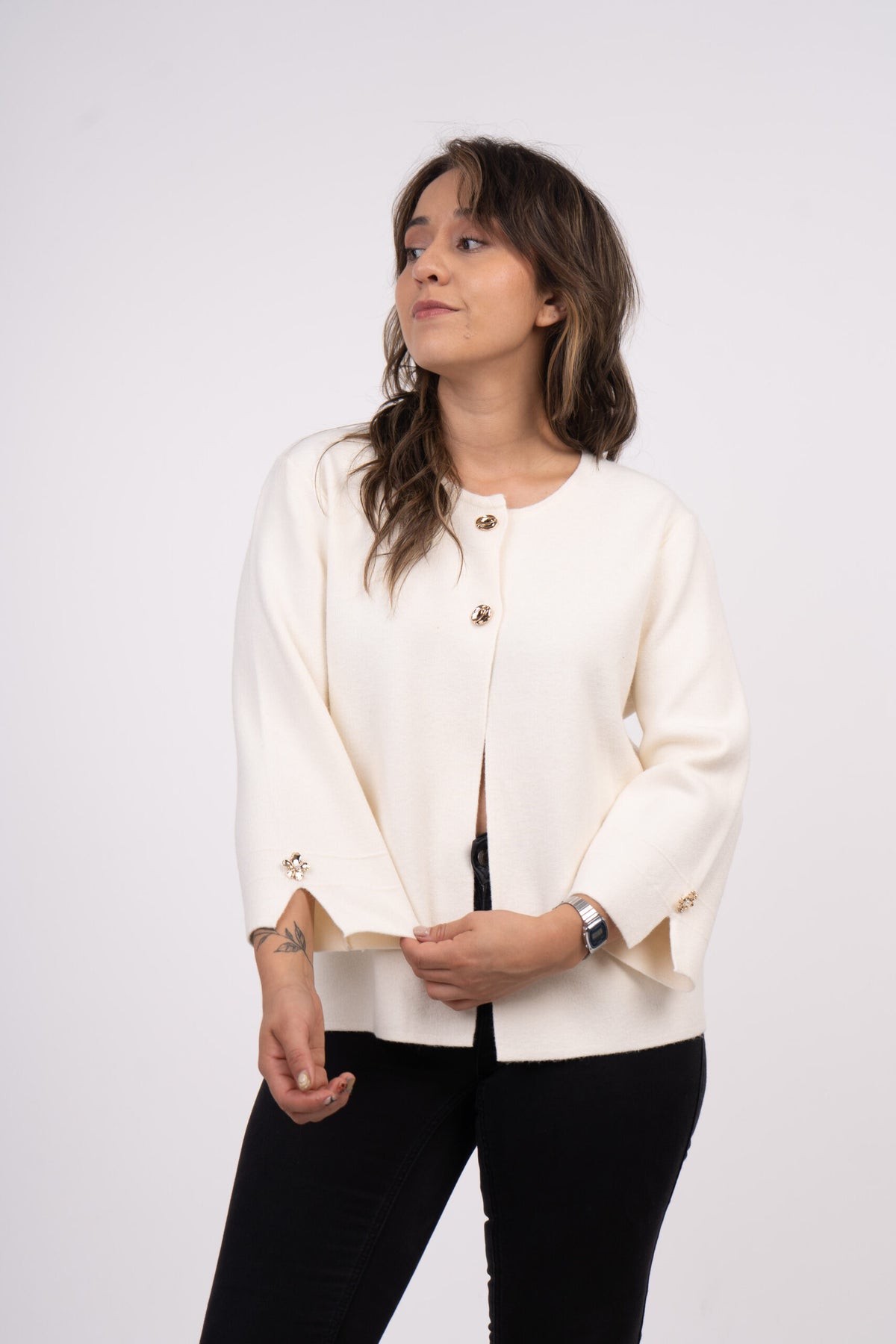 Sweater abierto - Boton dorado - Crudo