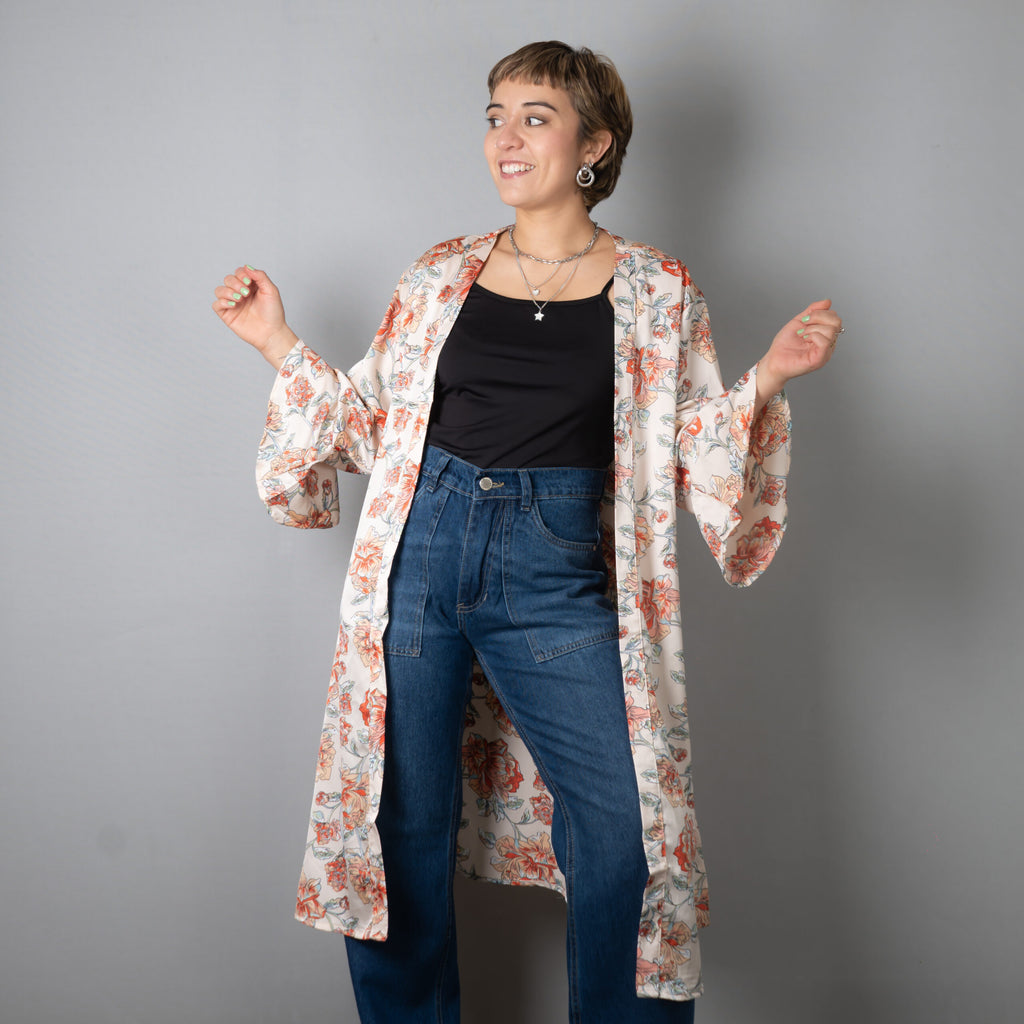 Kimono flores - Crudo y coral