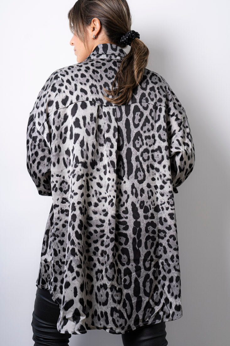 Blusa Satín - Animal print - Gris
