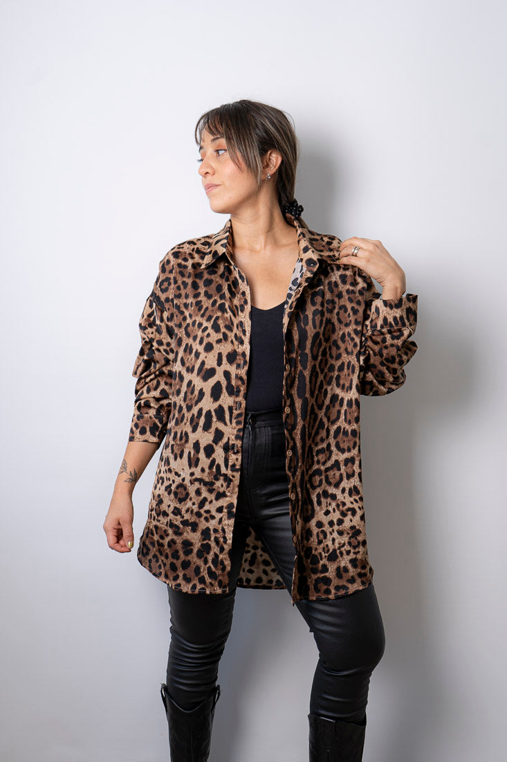Blusa Satín - Animal print - Café