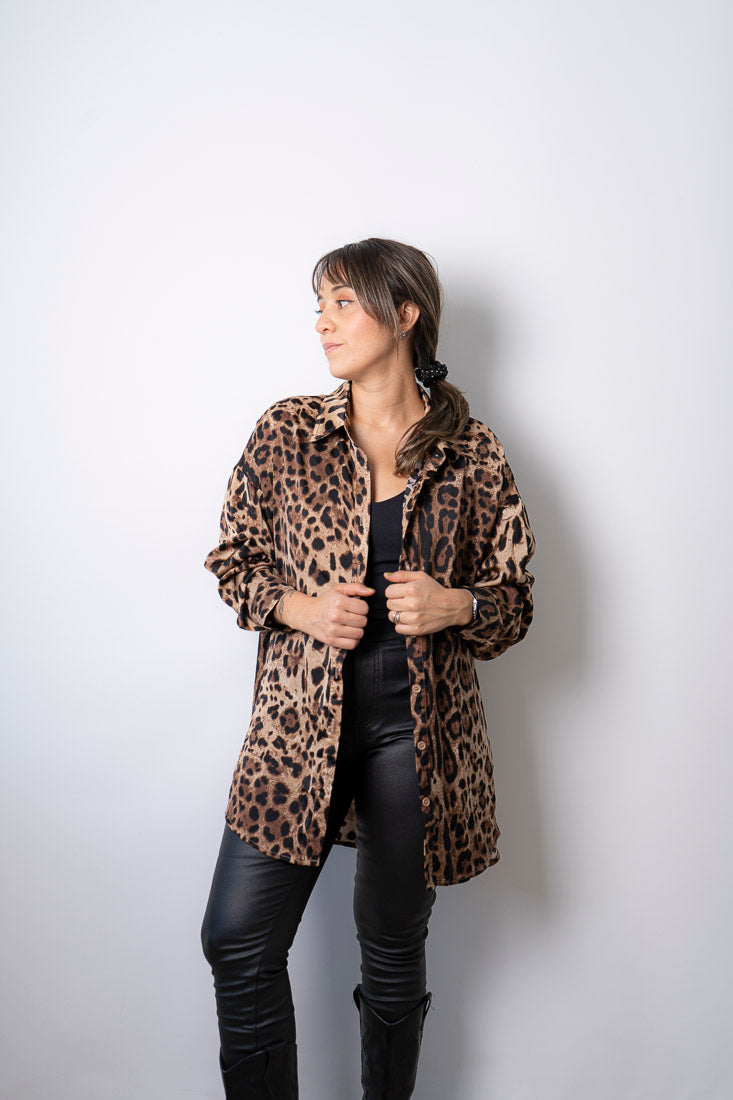 Blusa Satín - Animal print - Café