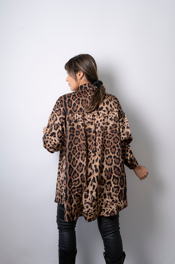 Blusa Satín - Animal print - Café