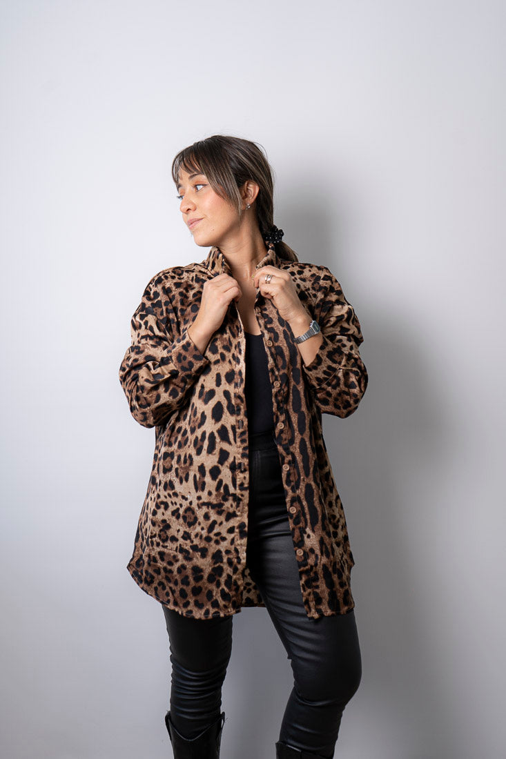 Blusa Satín - Animal print - Café