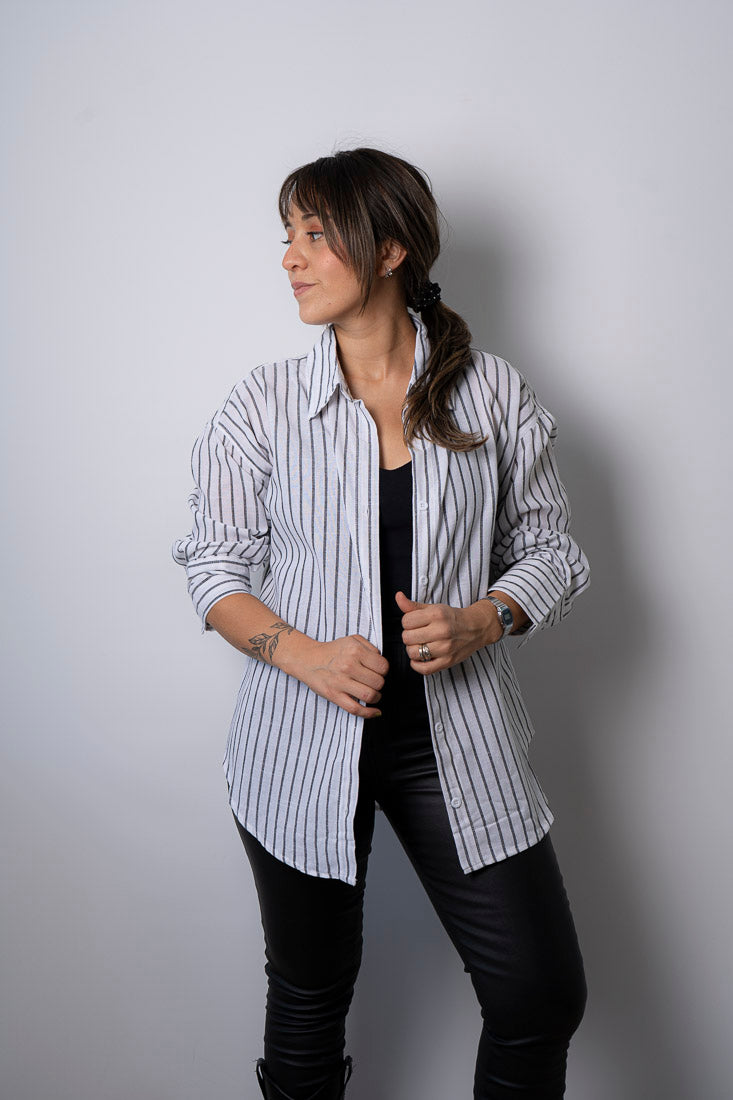 Camisa a rayas - Blanca con gris