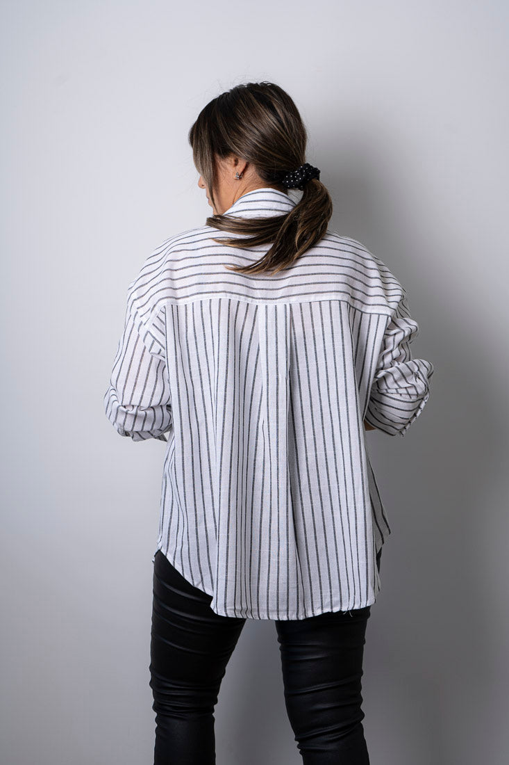 Camisa a rayas - Blanca con gris