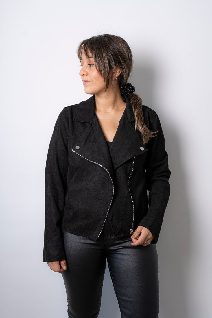 Chaqueta Crop Gamuza - Negra