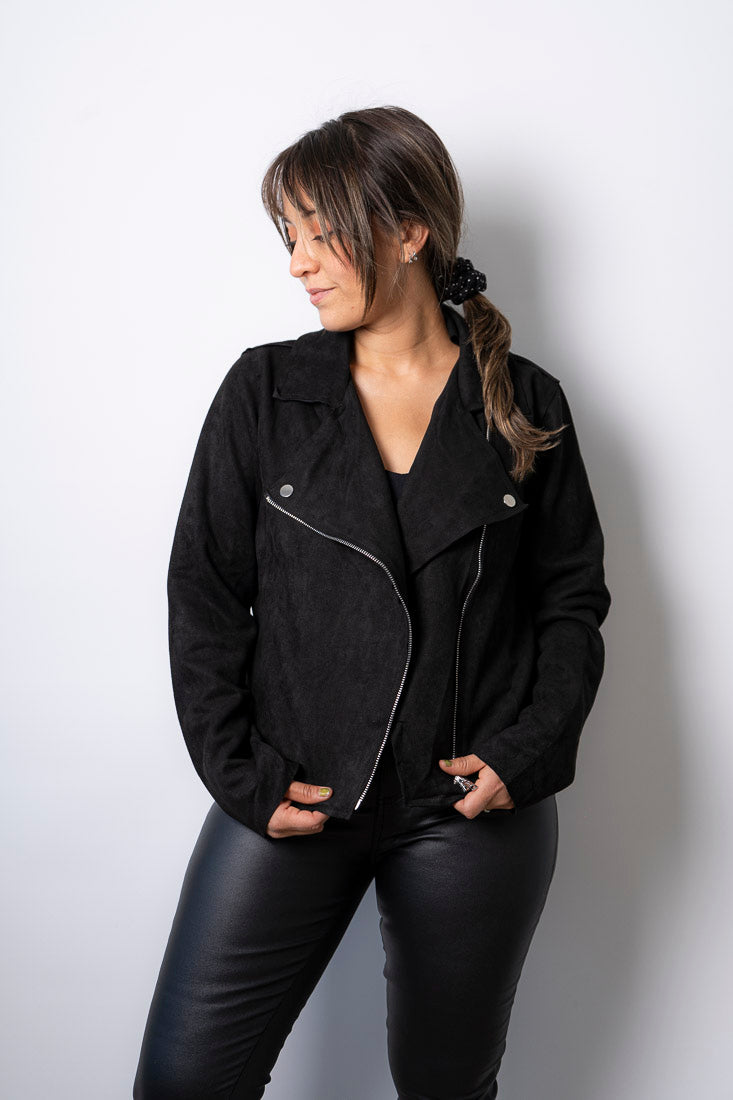 Chaqueta Crop Gamuza - Negra