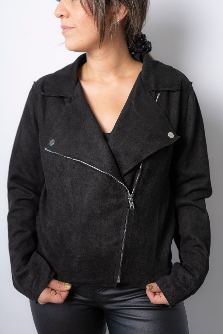 Chaqueta Crop Gamuza - Negra