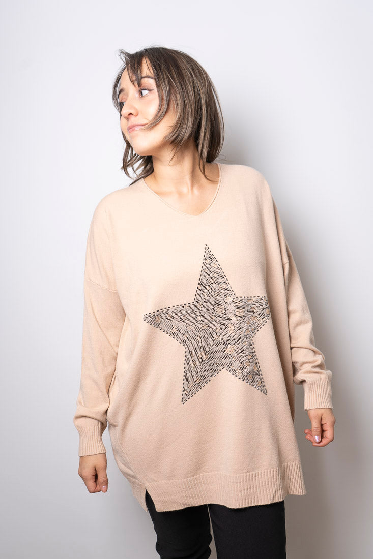 Sweater Estrella brillos - Beige