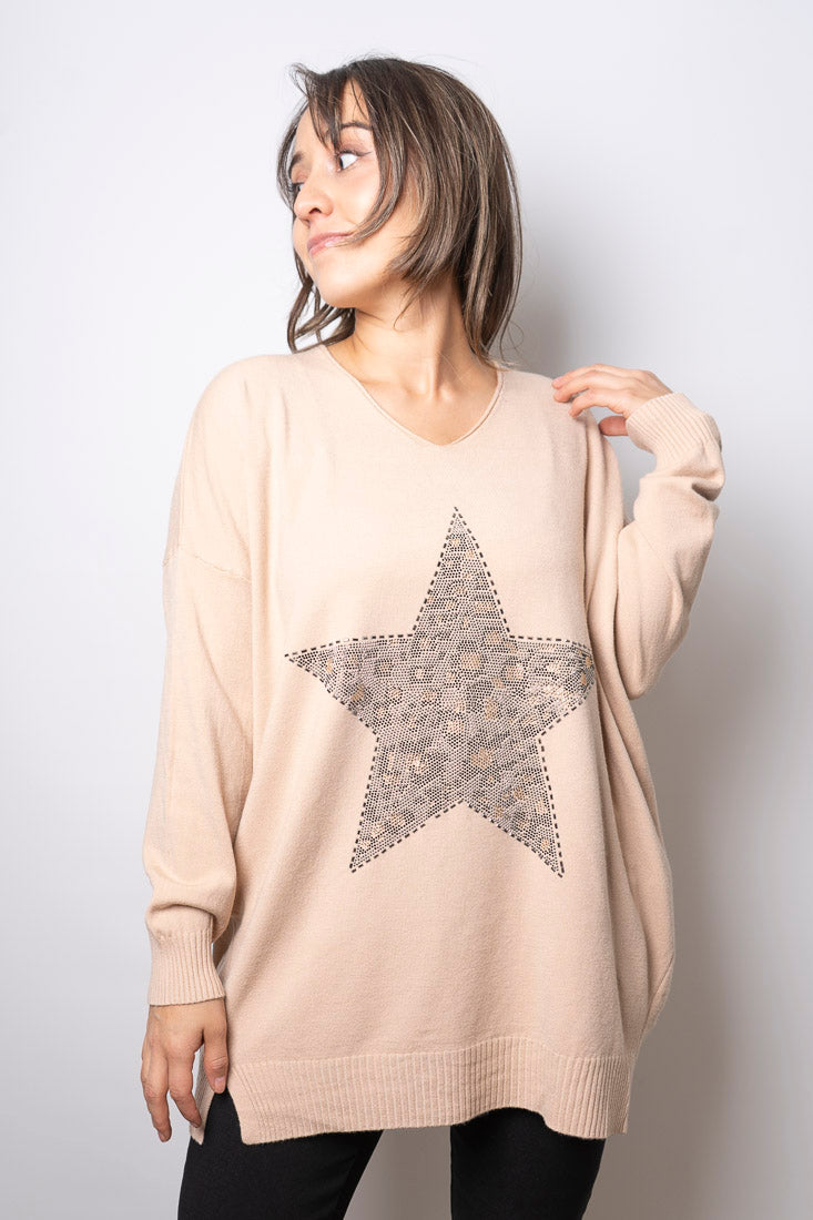 Sweater Estrella brillos - Beige