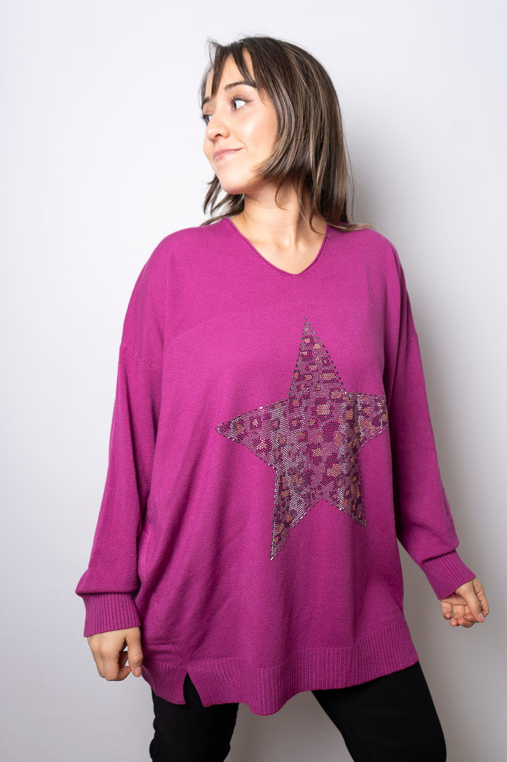 Sweater Estrella brillos - Magenta