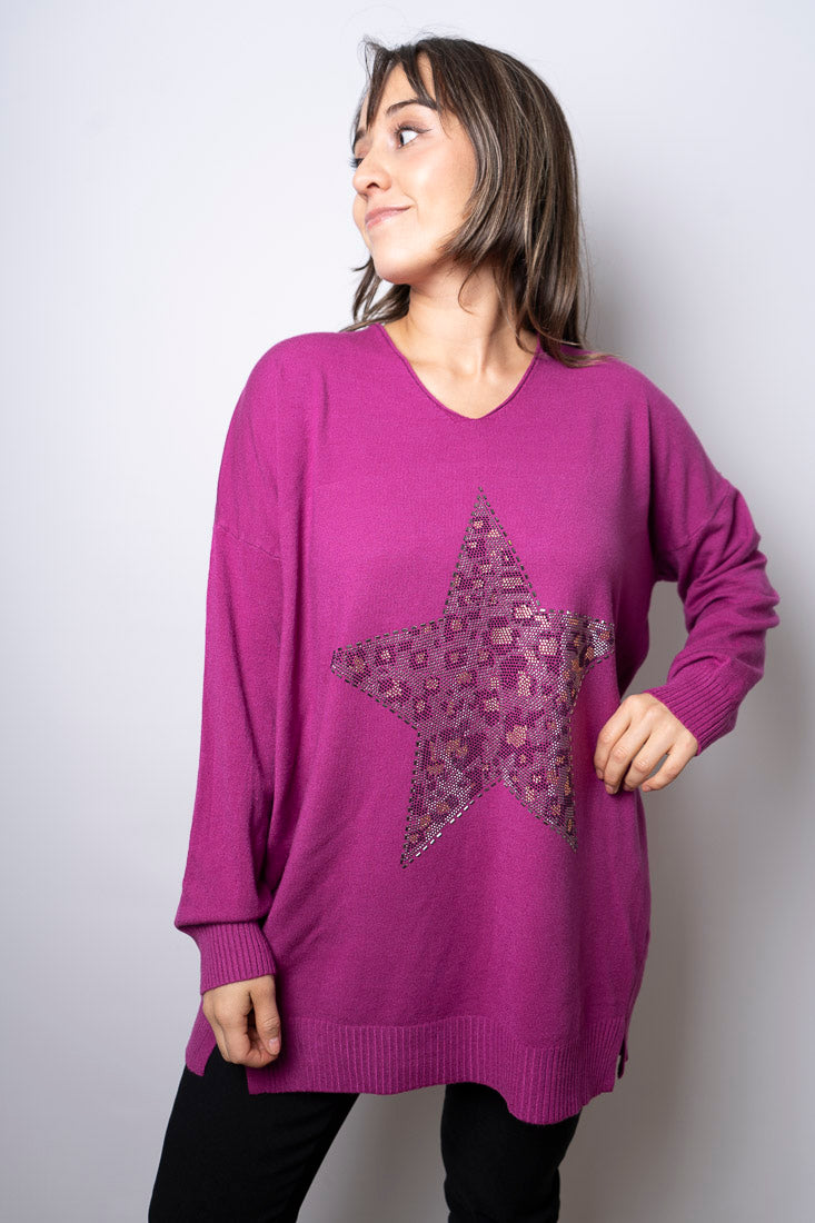 Sweater Estrella brillos - Magenta