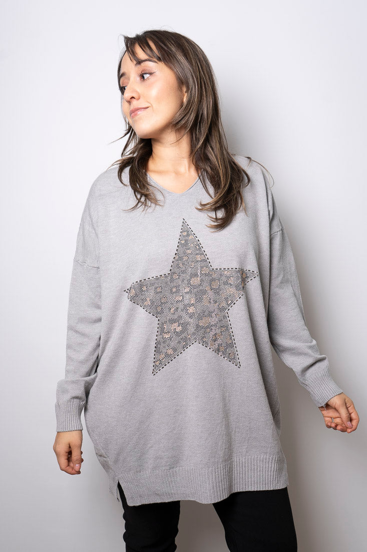 Sweater Estrella brillos - Gris