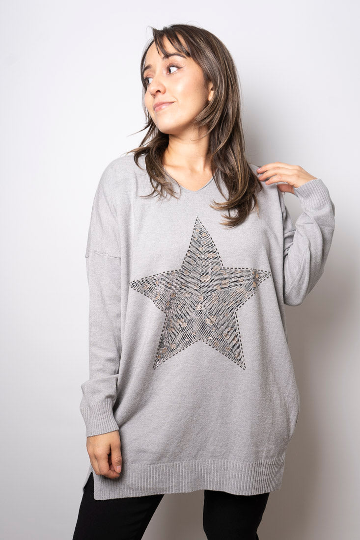 Sweater Estrella brillos - Gris