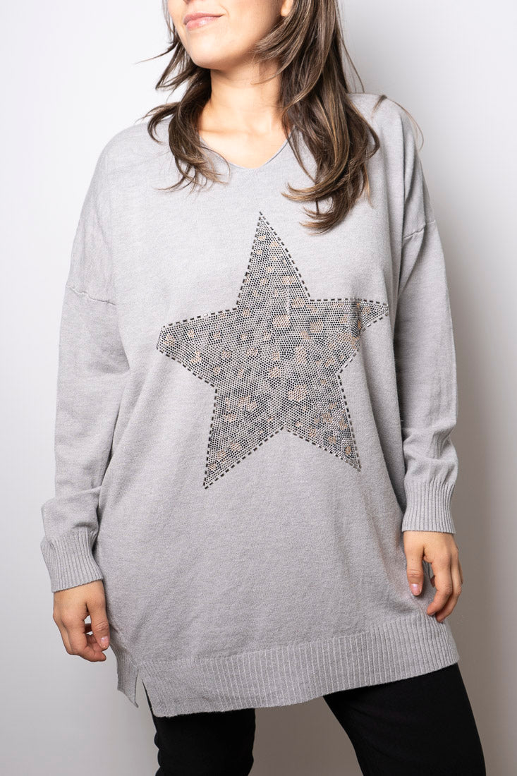 Sweater Estrella brillos - Gris
