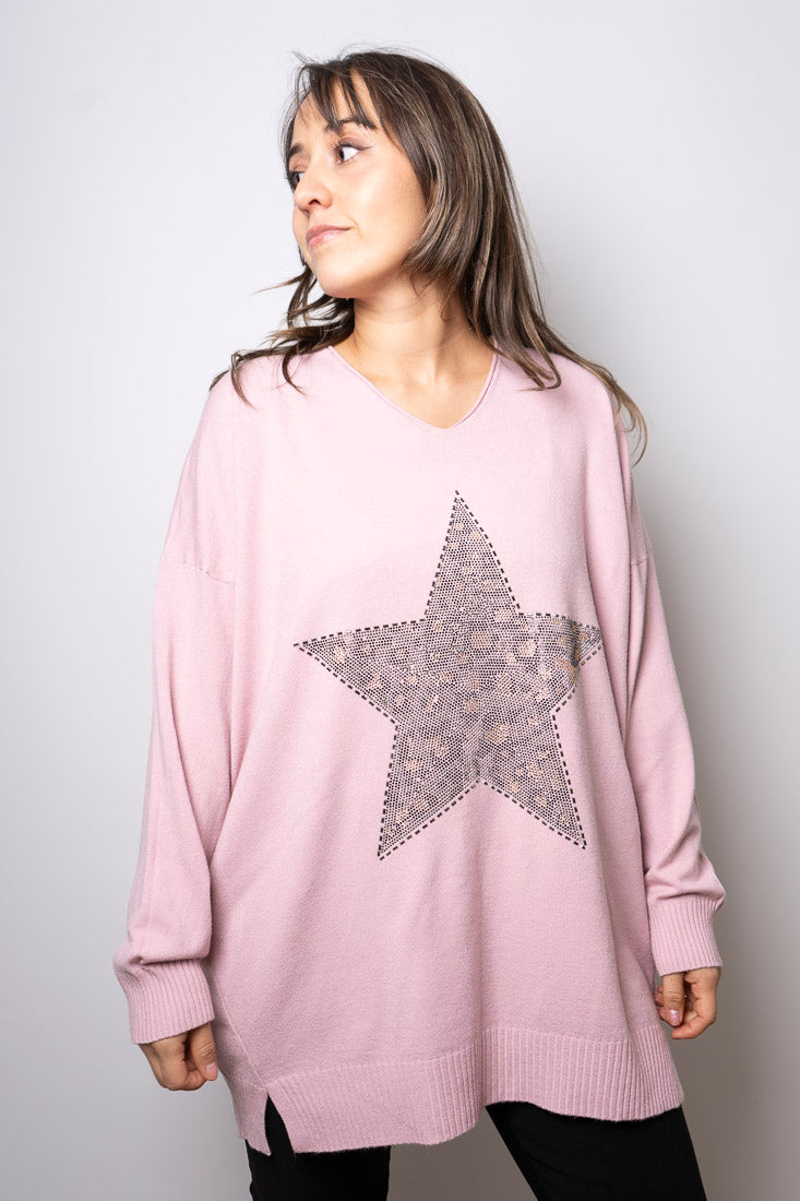Sweater Estrella brillos - Rosado