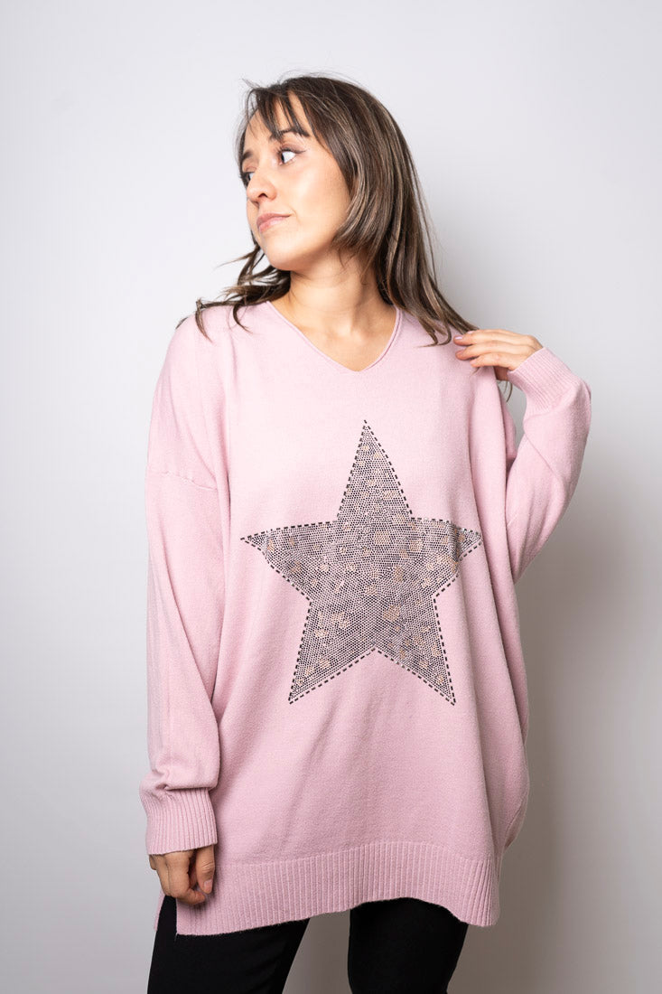Sweater Estrella brillos - Rosado