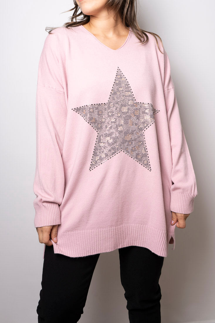 Sweater Estrella brillos - Rosado