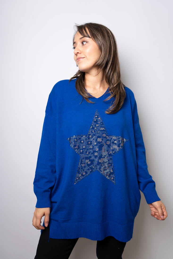 Sweater Estrella brillos - Azul