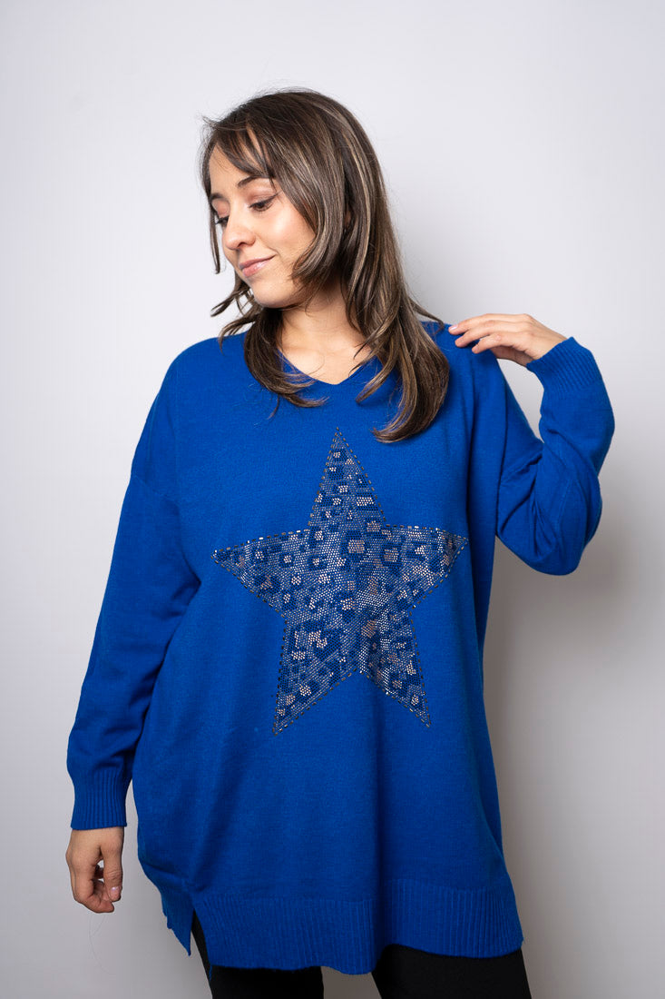 Sweater Estrella brillos - Azul