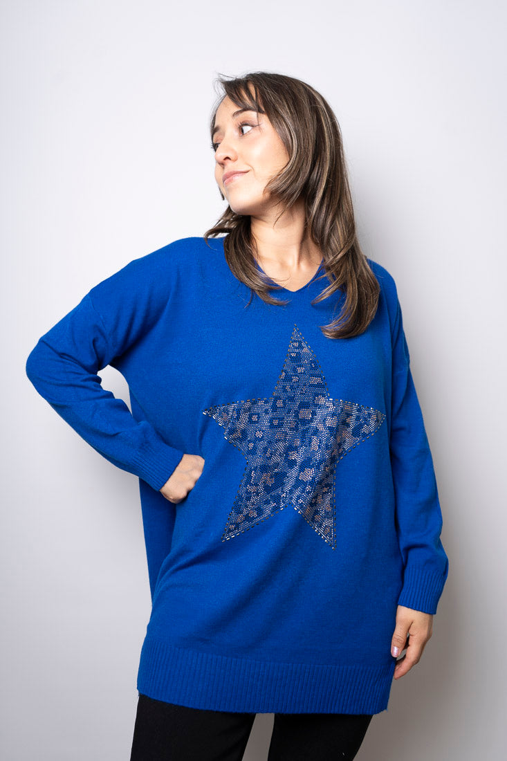 Sweater Estrella brillos - Azul