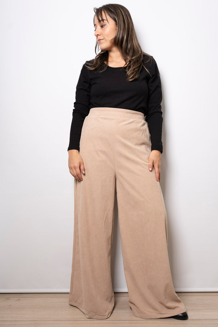Pantalón Palazzo Cotelé - Beige claro