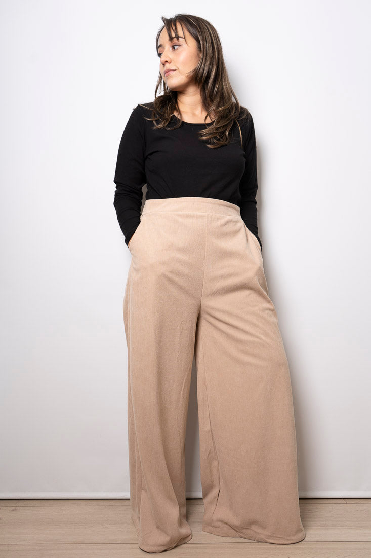Pantalón Palazzo Cotelé - Beige claro
