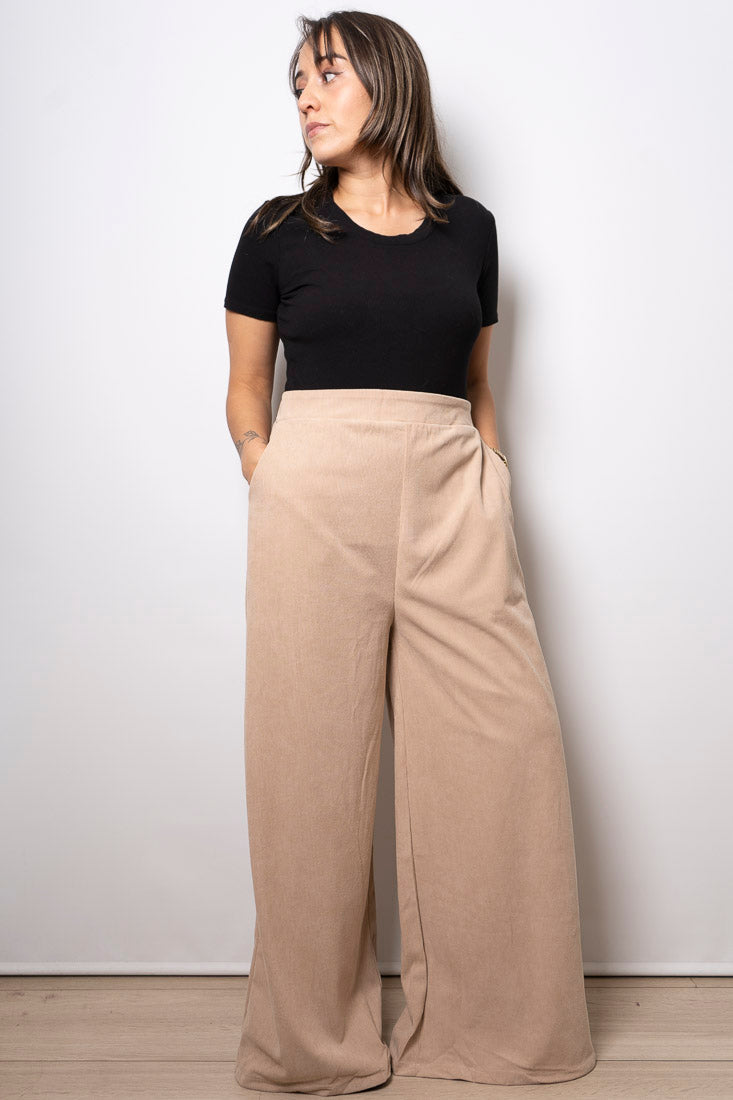 Pantalón Palazzo Cotelé - Beige claro