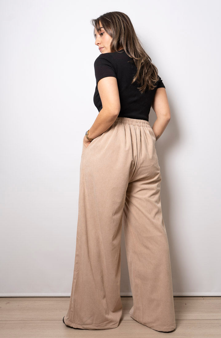 Pantalón Palazzo Cotelé - Beige claro