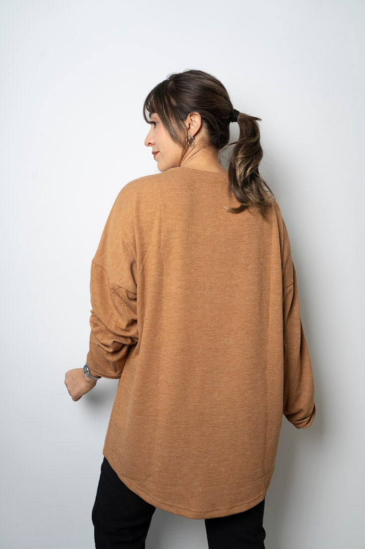 Polera Detalle animal print - Cafe camel