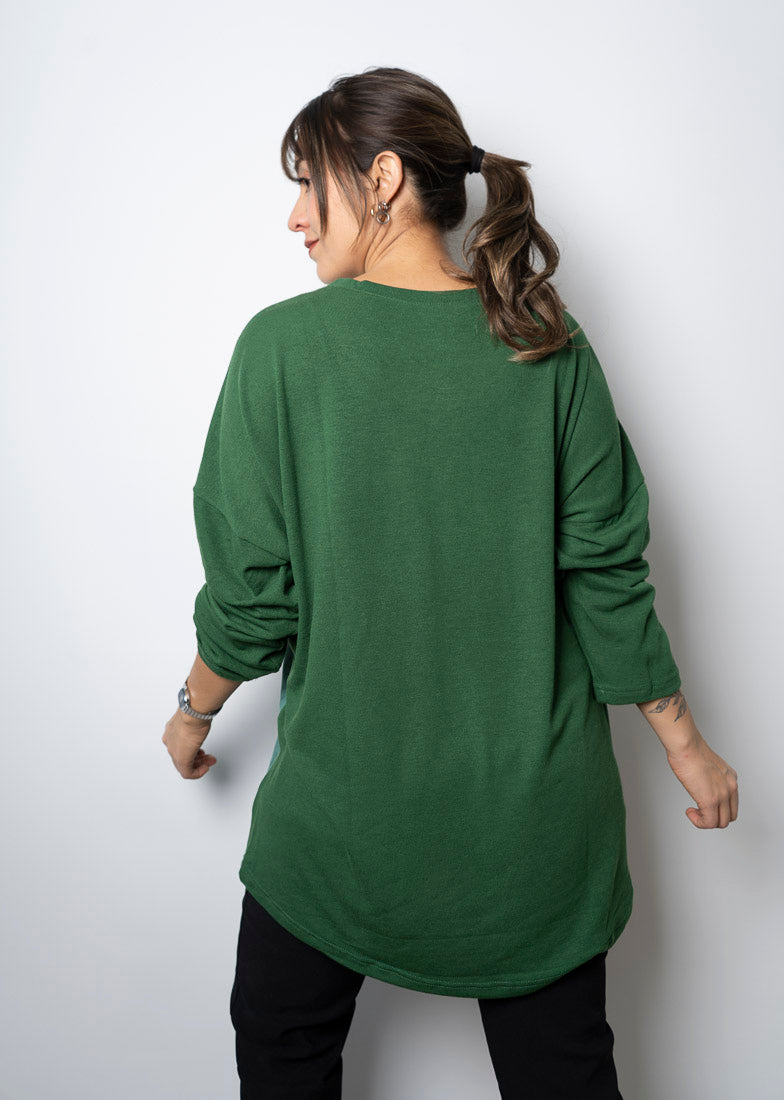 Polera Detalle animal print - Verde
