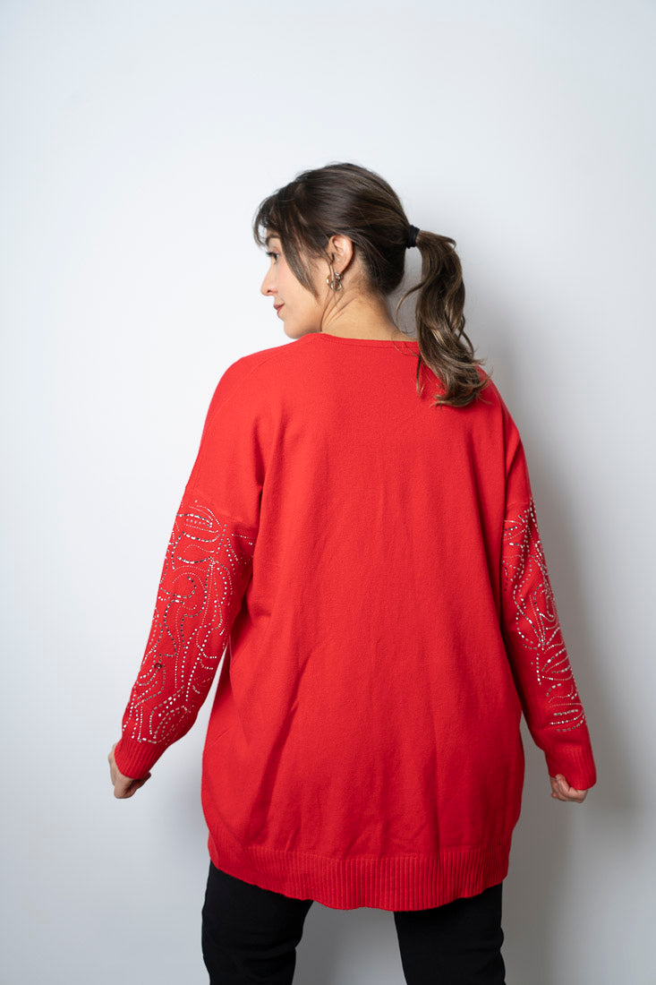 Sweater brillos en brazos - Rojo