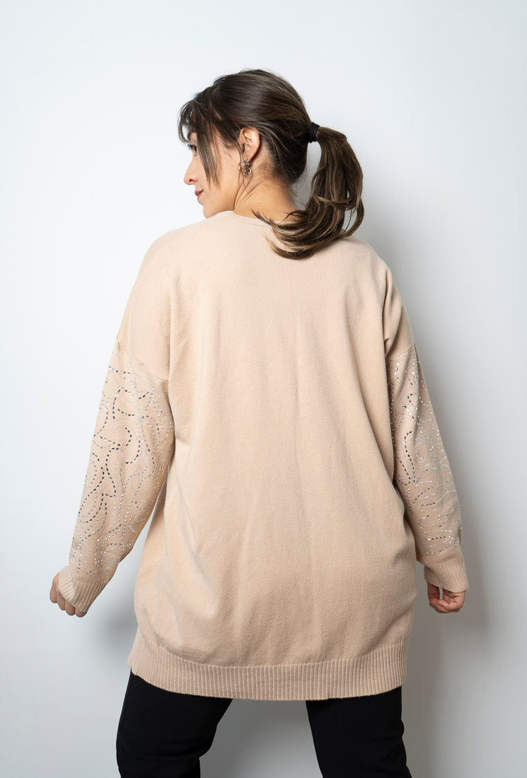 Sweater brillos en brazos - Beige