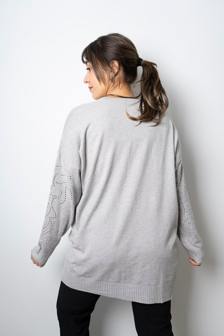 Sweater brillos en brazos - Gris